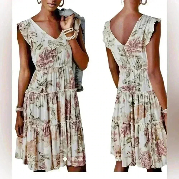 ✨HP✨Frye x Anthropologie Luna Ivory Floral Tiered Gauze Mini Dress size XS - Picture 1 of 6